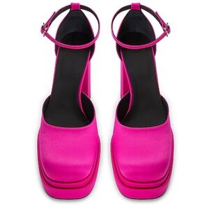 8 by Yoox NWT Pink Satin Platform Lace-up Block heel Pumps. Made in Italy.